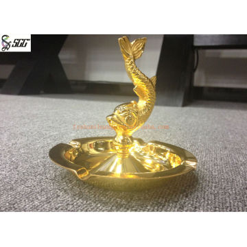 Round Golden Ashtray with Golden Fish for Hotel / Restaurant / Banquet